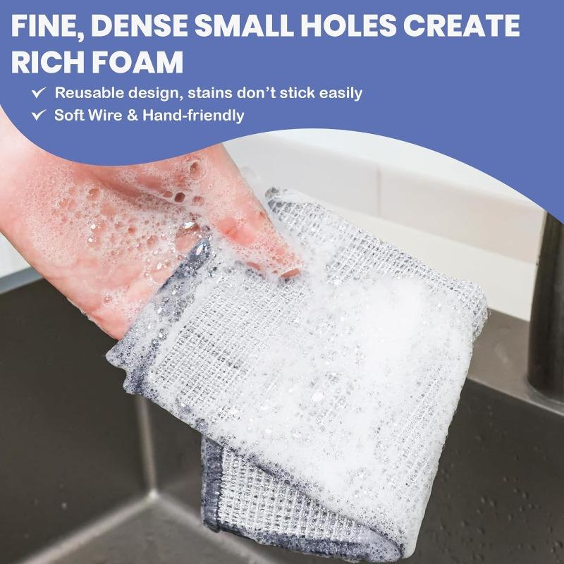 Non-Scratch Double-layer Iron Microfiber Mesh Thickened Steel Wire Cleaning Cloth Dishrag Washing Pot Rags Kitchen Towel