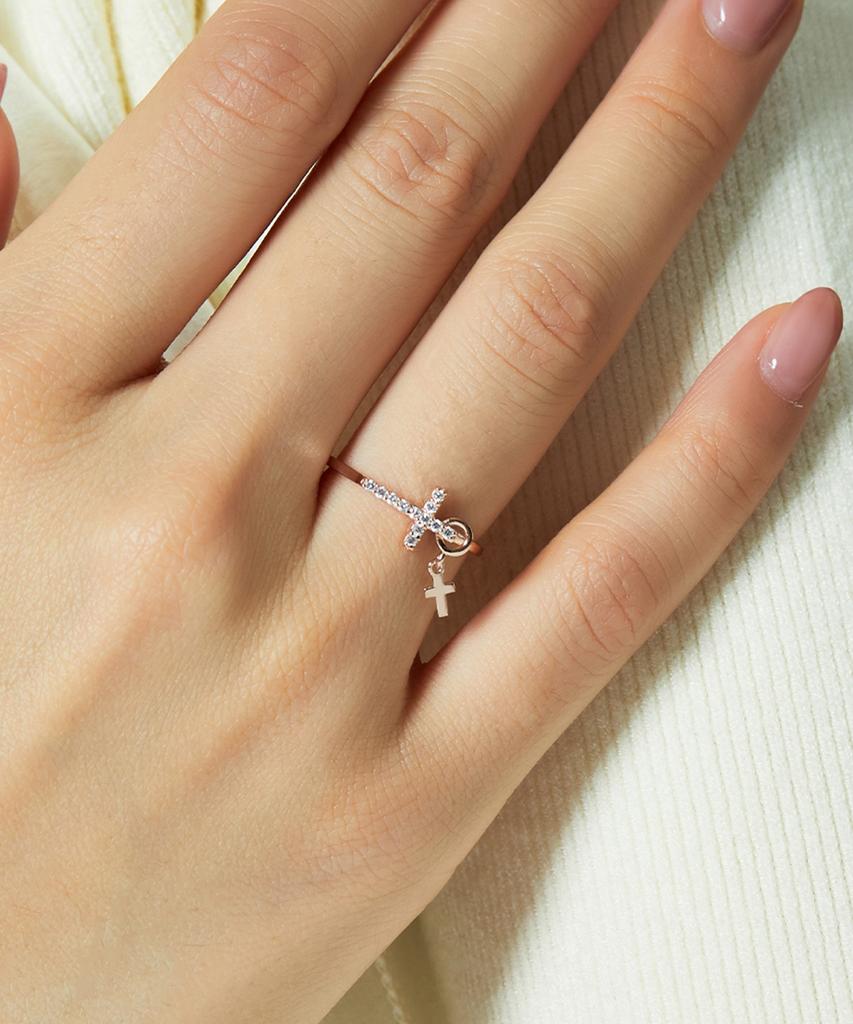 Helene Jewelry 14K 18K Tiamo Cross Cubic Miss Ring Gold Ring