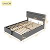 Upholstered Bed 160x200cm Hydraulic Double Bed Slat Base Headboard Outlets Ambient Lighting Storage Space Adults Teenagers Without Mattress Grey