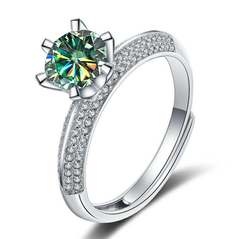 Luxusní D Color 1 Carat Moissanite Diamond Prsten Dámský S925 Sterling Silver jemné šperky na svatbu Nastavitelná velikost