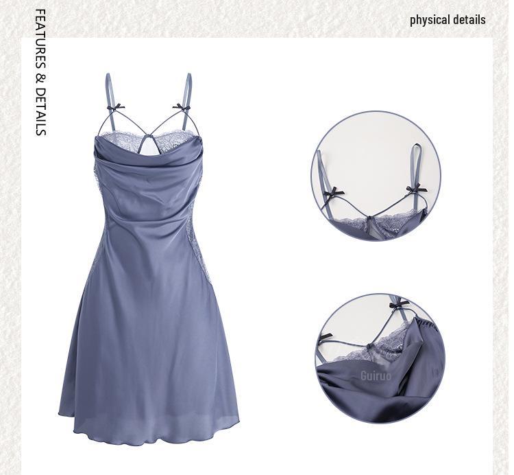 DZ Rose Satin Lace See-Through Deep V Suspender Skirt with Outer Robe Home Set