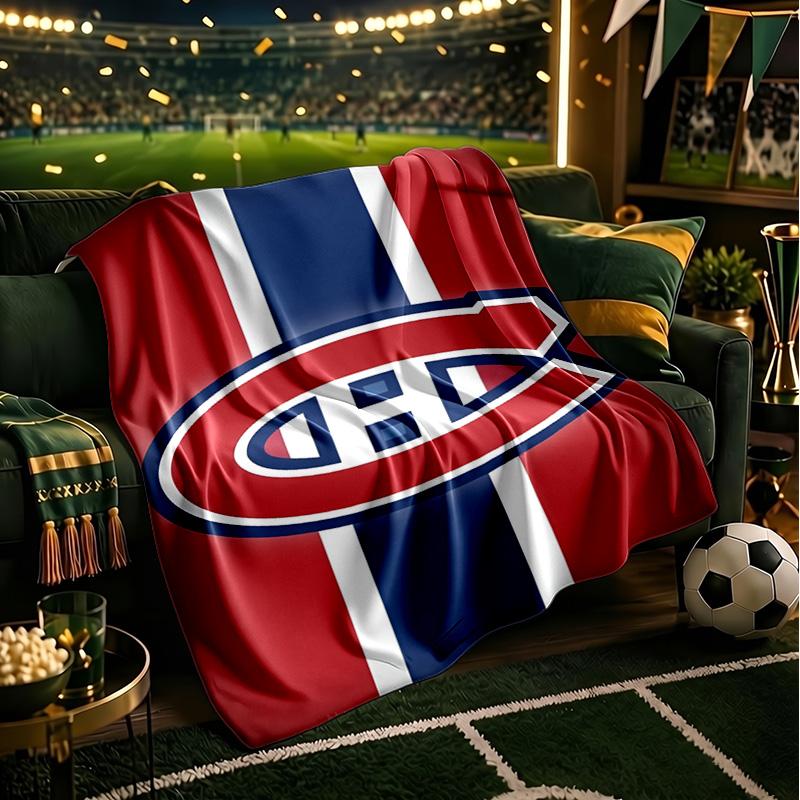 Canadiens Hockey Team Throws Blanket Flannel Blankets Plush for Couch Bed Gifts for Men Women Travel Picnic Blanket Christmas Fan Gifts
