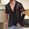 Sommer Herren Hemd Gestrickt Hohl Elastisch Einfarbig Umlegekragen Vintage Kurze Ärmel Einreihig Strickjacke Urlaub Strand Top