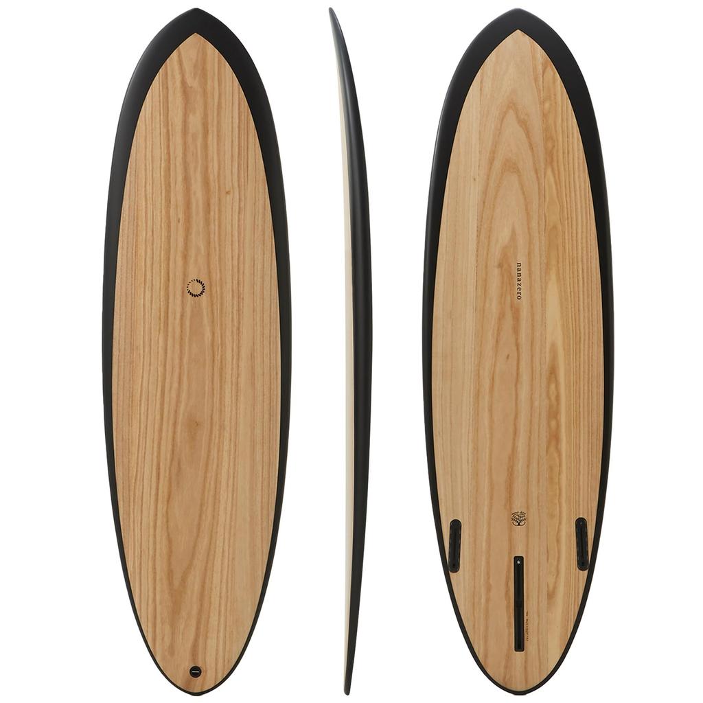 Nanazero WOOD SKIN Surfbrett MID01 Schwarz und leichtes Holz-Skin 6'6 Mid-Length (langlebige Konstruktion, Surfbrett, Nanazero, Funboard, Shortboarder)