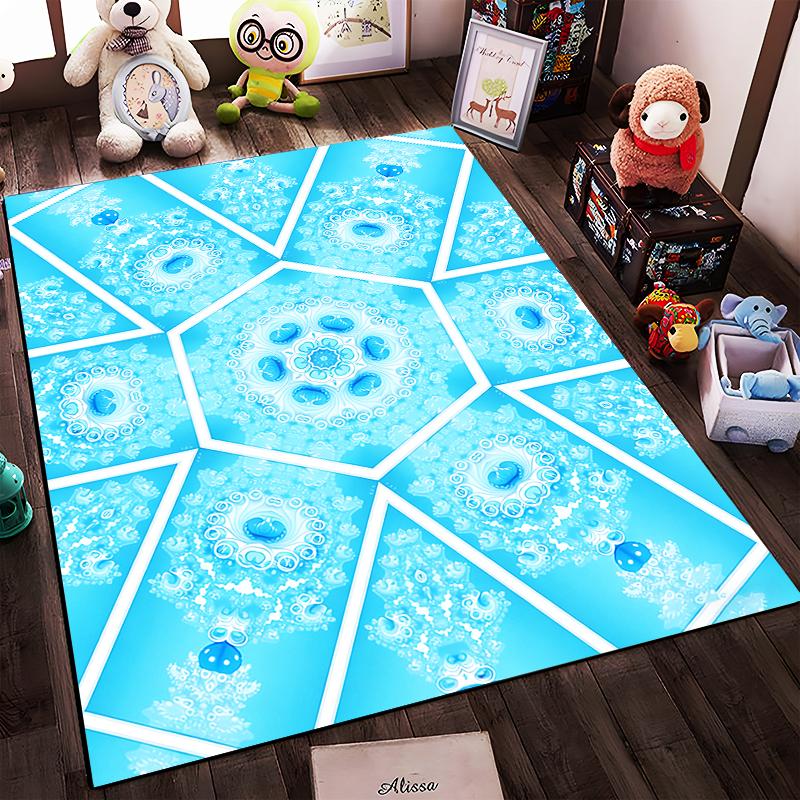 Geometric Blue Mandala Pattern Carpet with Floral Design for Home Decor Suitable for use as an anti-slip for living room bedroom sofas
