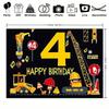 2D Kids Construction 4th Birthday Backdrop - Boys Party Photo Booth Background
