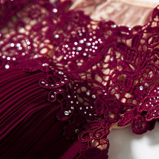 Women's Lace Bridesmaid Dress Cap Sleeve Ruched Round Neck Chiffon Formal Evening Gown A-Line Wedding Guest Maxi Dress for Cocktail Party Prom