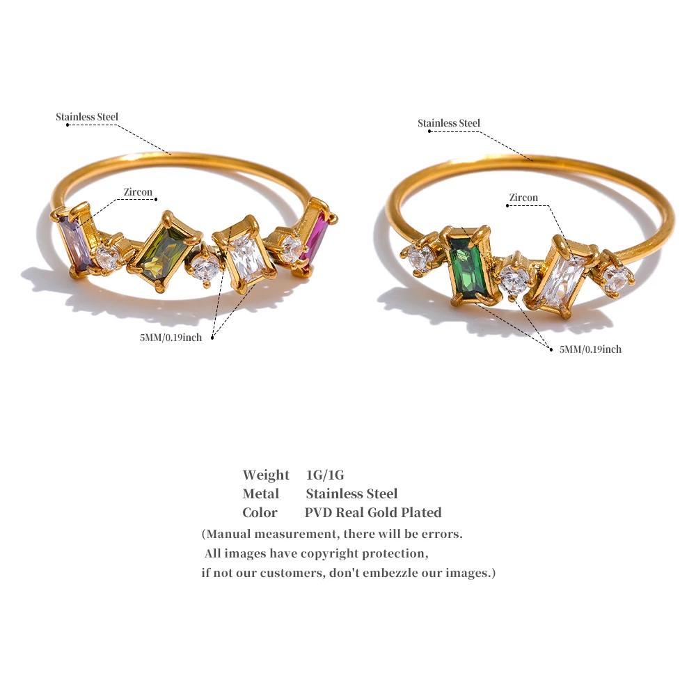 Eetit Chic Bling Colorful Cubic Zirconia Thin Fashion Ring 2024 Waterproof Stainless Steel Trendy Exquisite Finger CZ Jewelry