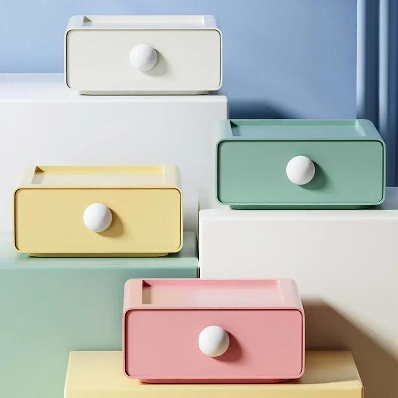 Tabletop Organizer Boxes Solid Color Drawer Storage Boxes Stackable Plastic Drawer Box Cosmetics Container Case Household Bins