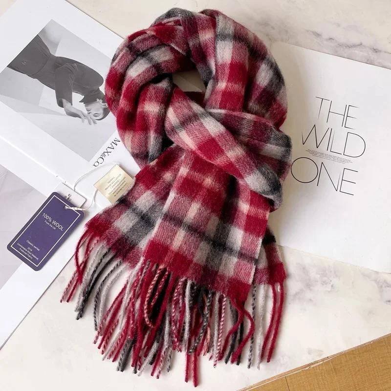 100% Pure Wool Scarf For Men Winter Deep Blue Plaid Wool Neck Warmer Luxury Gift For Boyfriend Dad And Elderly
