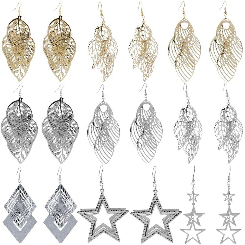 

Personality Leaves Hollow Ear Studs Elegant Long Tassel Earrings Gift