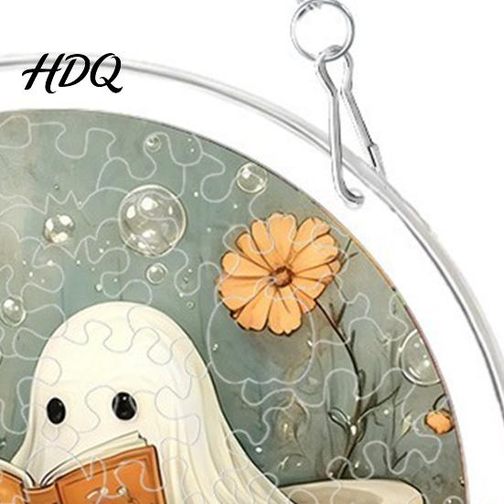 UV Printed Halloween Decor Acrylic Suncatcher Jigsaw Puzzle Set Spooky Ghost Floral