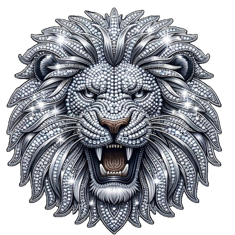 Black T-Shirt with Silver Lion Head Print for Casual Wear