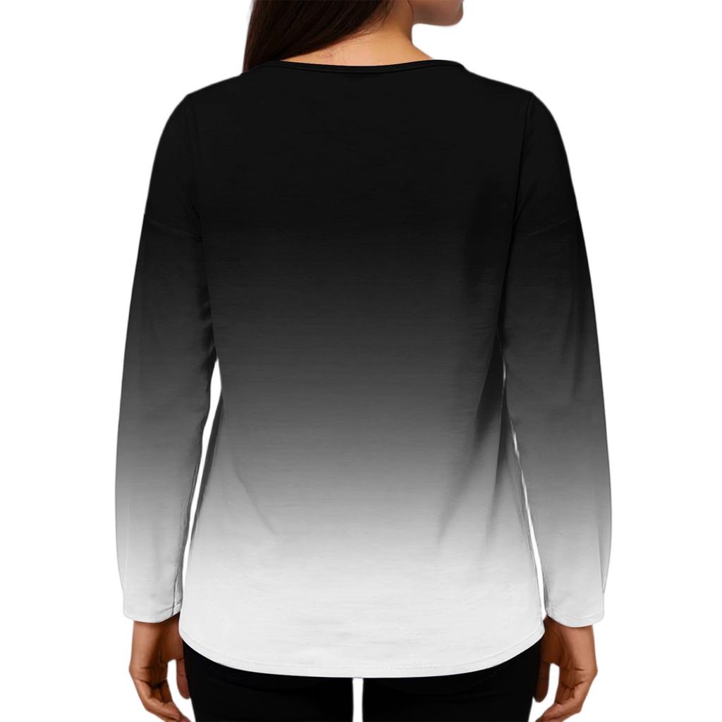 Women's Casual Fashion Loose Round Neck Gradient Print Long Sleeve Top