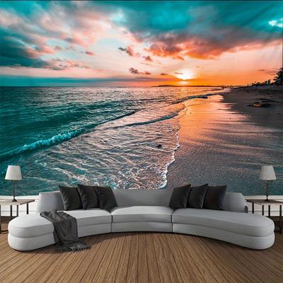 Sonnenuntergang Strand Gradient Wandteppich Orange und Blau Wellentextur Wohnzimmer Sofa Wand Strandresort Stil Heimdekoration