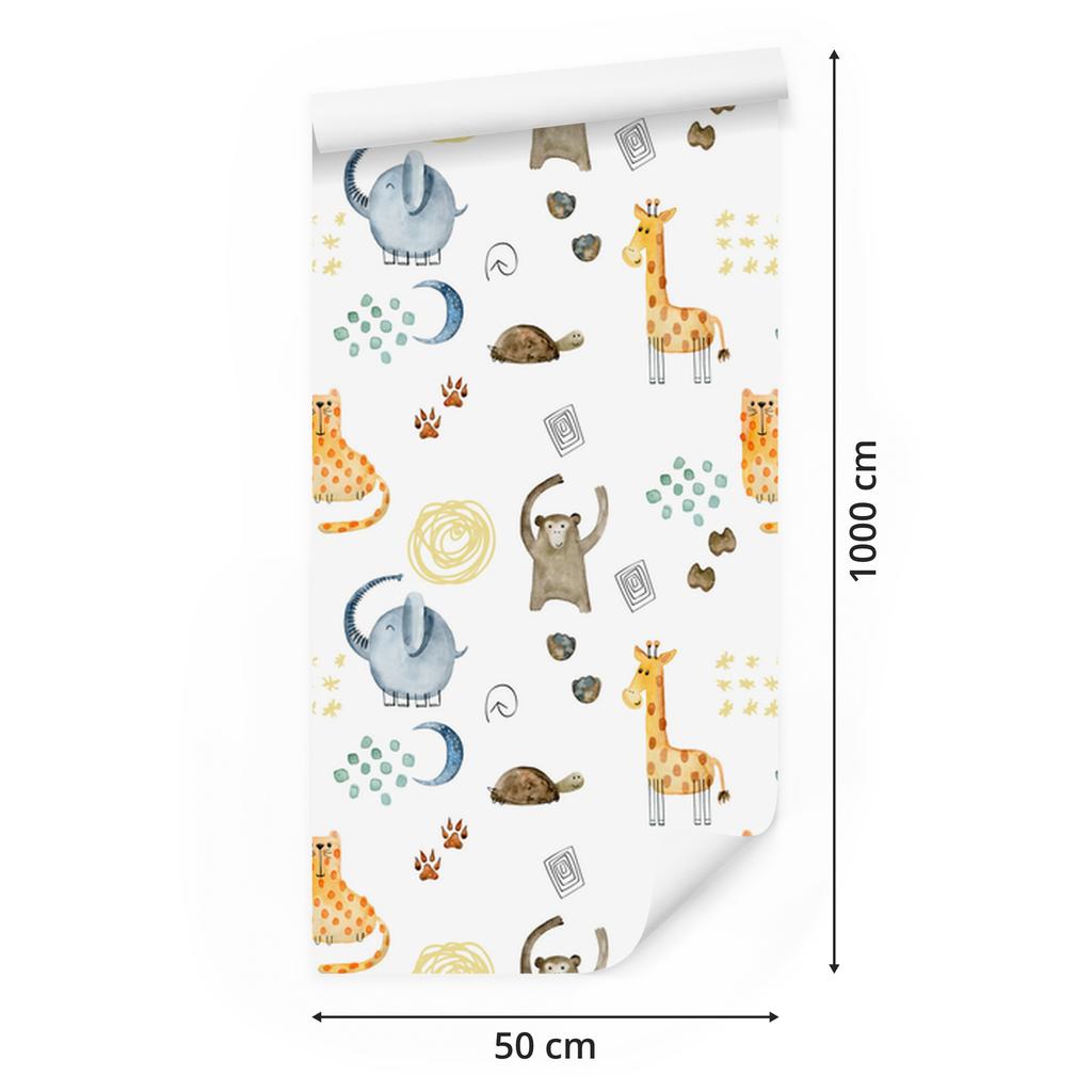 Watercolor Illustrated Animals Wallpaper for Living Room and Bedroom 50x1000