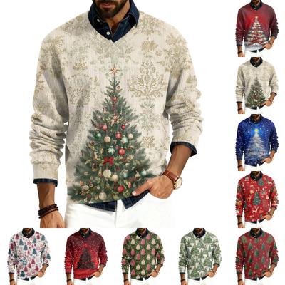 Men's V-neck Long-sleeved Ribbed Knit Pullover