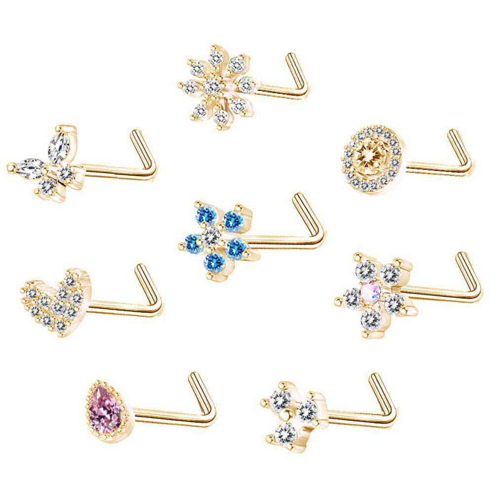 Steel Male Butterfly Zircon Flower L Shape Nose Ring Septum Nose Ring Body Jewelry Nose Stud