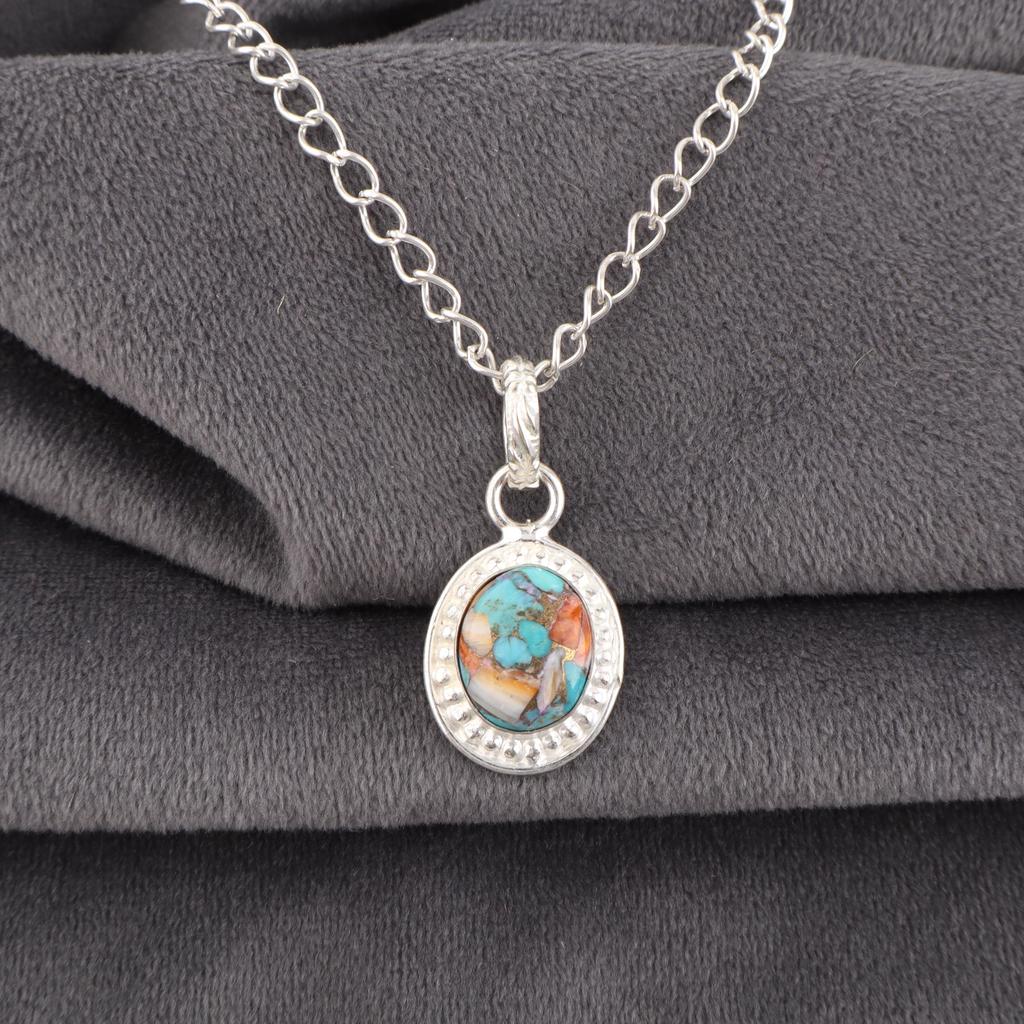 Spiny Oyster Gemstone Jewelry, 925 Solid Sterling Silver Pendant, Handmade Spiny Oyster Silver Pendant For Wedding Gift