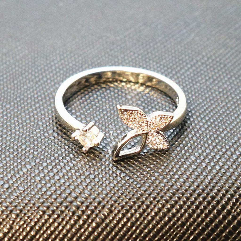Korean 925 Sterling Silver Butterfly Zircon Ring for Women: Elegant, Simple, Open Design
