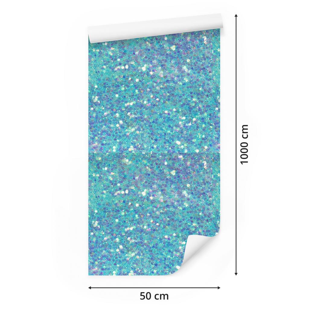 Turquoise, blue and celadon glitter wallpaper for living room and bedroom 50x1000