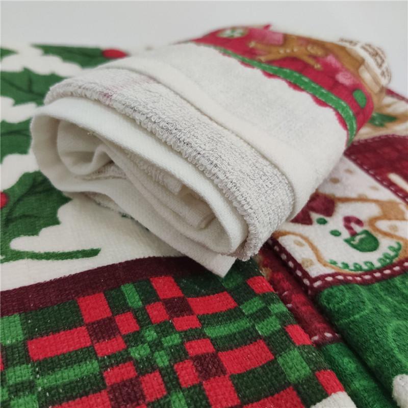 1Pc Christmas Series Printed Cotton Tea Towel Kitchen Dishcloth Cleaning Tool Xmas Party Decor Gift
