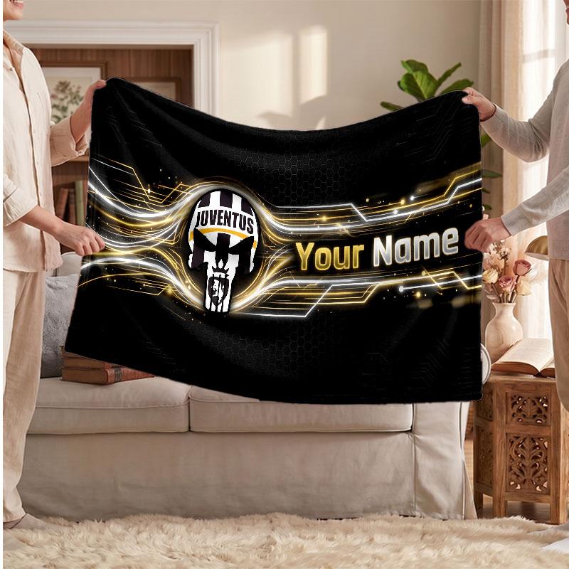 Juventus FC Personalisierte Fleecedecke Mit Fußballlogo, Benutzerdefinierter Name Text Weich Warm Home Überwurfdecke