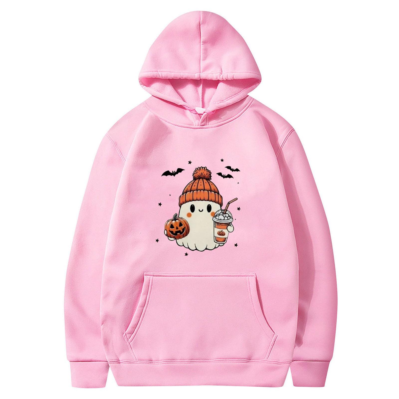 

Женская однотонная толстовка с капюшоном с длинным рукавом и принтом на Хэллоуин XXL розовый
