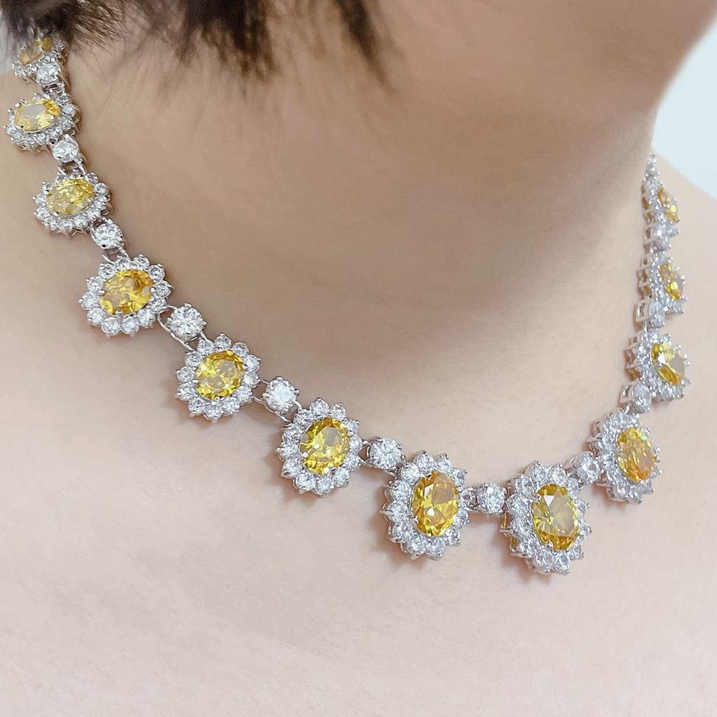 Water World Petal Necklace Round Cut CZ Platinum Plated Wedding Jewelry [LAVINA] Women's (Aquamarine) (Yellow)