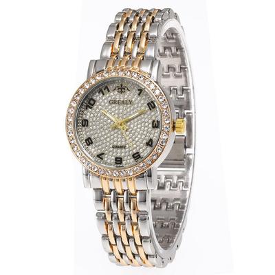 Damenmode Lässige Unisex-Quarz-Armbanduhr mit Strass und Legierungsarmband