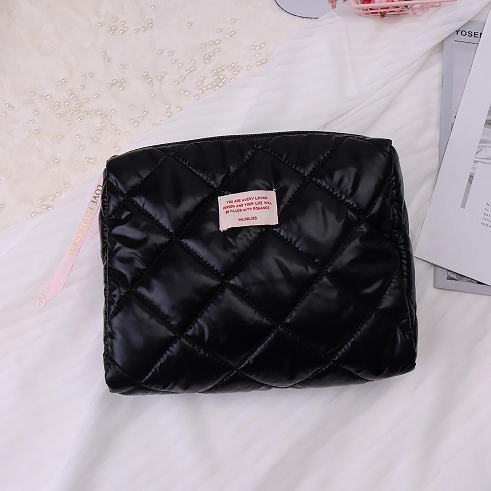 Wide Open Quilted Makeup Bag Large Capacity Zipper Handle Travel Toiletry Cosmetic Bag Ladies Makeup Storage Bags