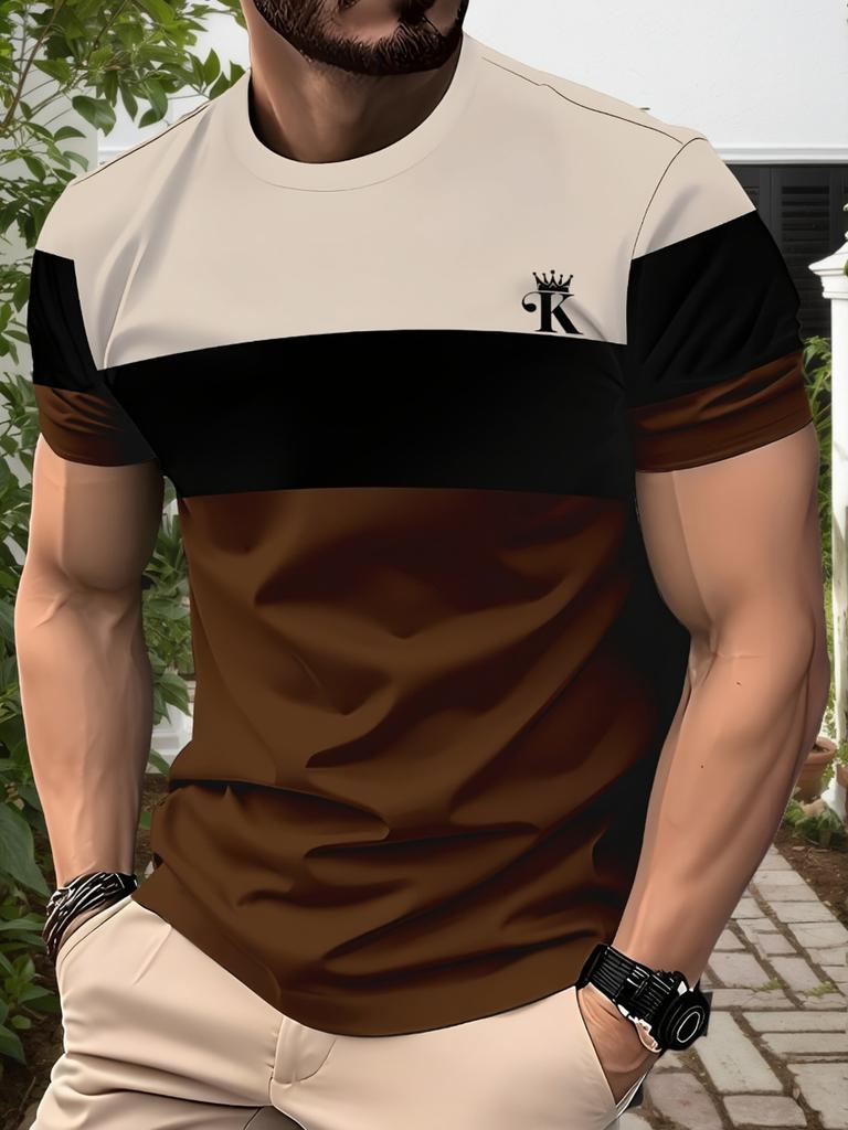 Men's Casual Sports T-shirt with Print—vibrant Street-style Design, Regular Fit with Breathable Cut, Featuring a Crew Neck. A Summer Casual Top That's
