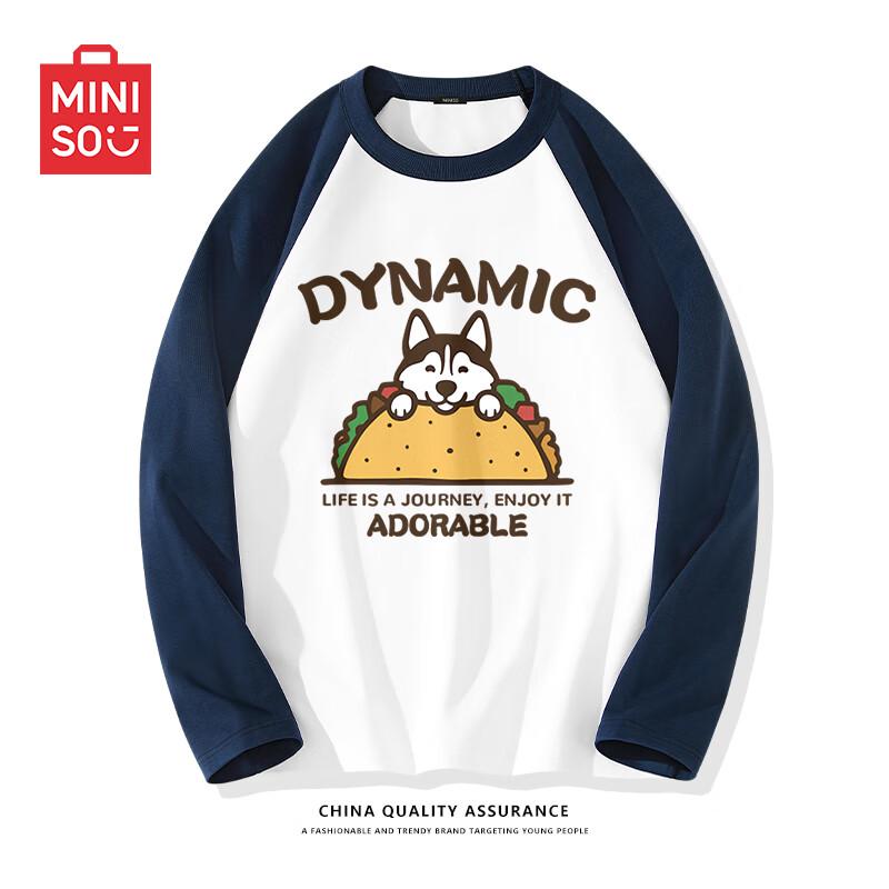 MINISO Men s Autumn Color-block Raglan Pure Cotton Long Sleeve T-Shirt 3XL