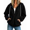 Autumn Winter New Women's Sweatshirt, European American Style Half Zip Hoodie, Loose Long Sleeve Drawstring Casual Top for Women