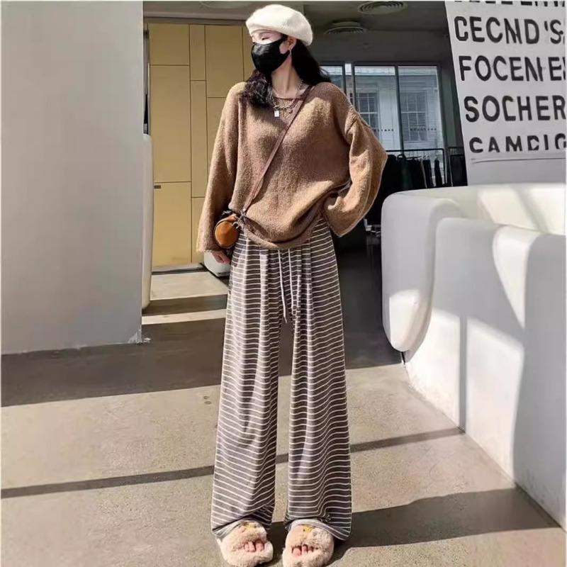 

Yafi полоски клейкий рис брюки широкие женские осенние новые универсальные повседневные брюки для подметания пола с высокой талией и прямыми ногами свободные брюки Ямамото One size