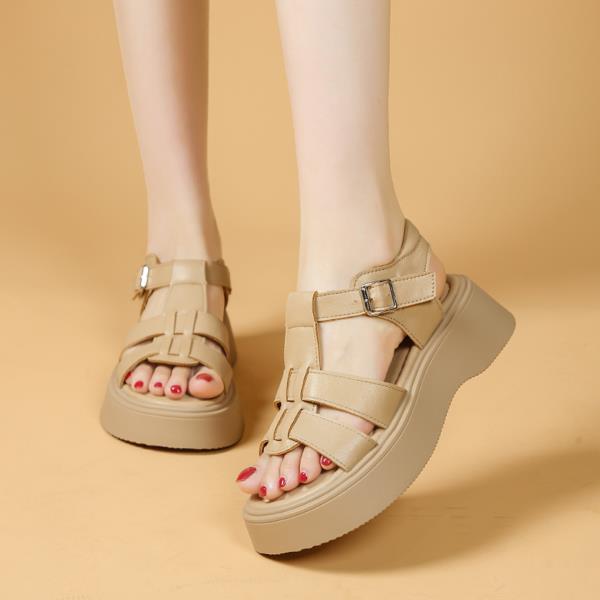 Fashion All-Match Roman Sandals Muffins Shoe 2025 Women's Open Toe Female Shoe Clogs With Heel Buckle Strap Gladiator Flat New Peep Girl