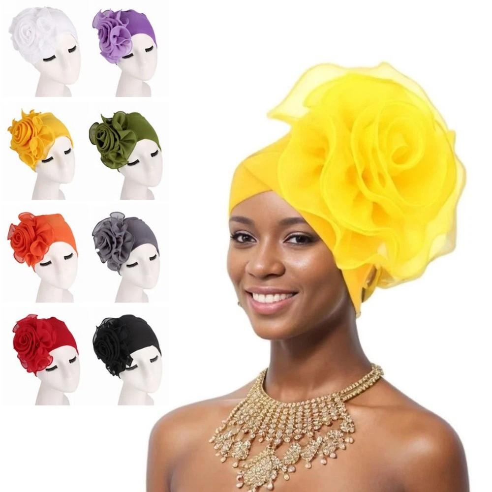 Big Flower Women's Turban Cap Elastic Head Wrap Cap Islamic Headscarf Hair Accessories