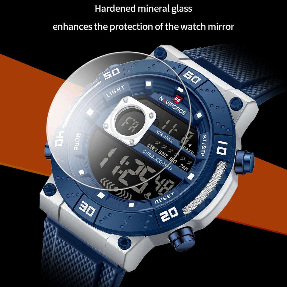 Naviforce Men's Sports LCD Digital Watch Silicone Strap Waterproof Night Mode Chronograph Week Multifunctional Outdoor Men's Boy Watch NF9241T