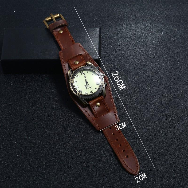 Mens Vintage Leather Bracelet Watch Accessory Adjustable Cuff Style Brown Black Retro Design