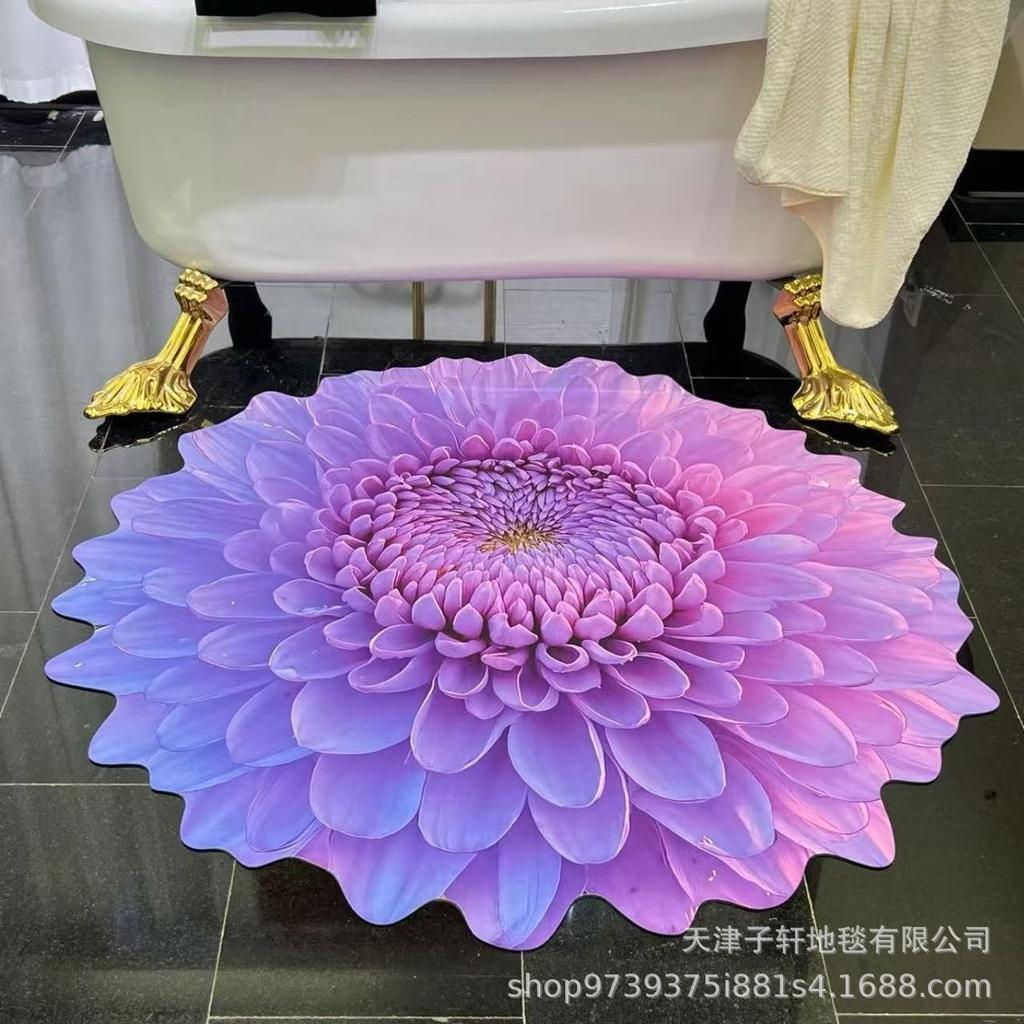 Covor 3D cu Flori pentru Living, Covoraș Absorbent Antiderapant pentru Casă, Baie, Bucătărie, Hol de Intrare