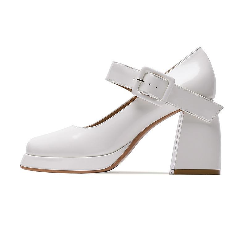 9-Waterproof table high heels for women's autumn new thick heel square head word Ma Lizhen shoes for women