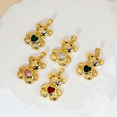 Versatile Love Heart Teddy Bear Pendant - 18K Gold Plated Copper Earring & Necklace DIY Accessories
