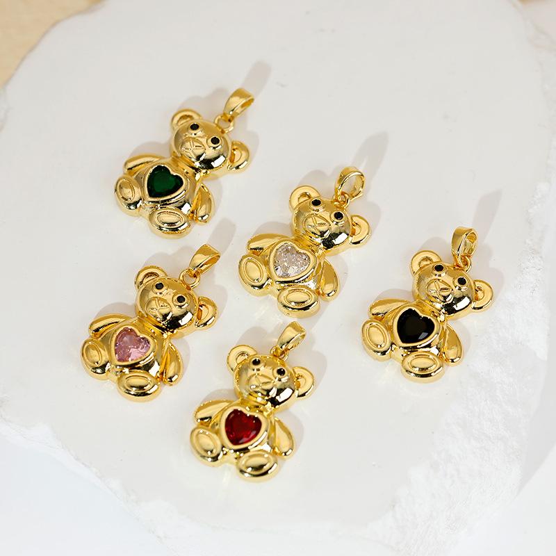 Versatile Love Heart Teddy Bear Pendant - 18K Gold Plated Copper Earring & Necklace DIY Accessories