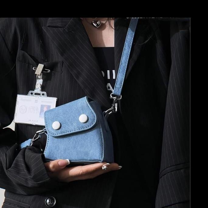 

Нишевая оригинальная дизайнерская сумка премиум-фактуры для милой девушки из денима с закручиванием, мини-мессенджер для наушников, квадратная сумка синий