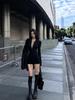 Women's Black Hollow Long Sleeve Slim Bodysuit - Autumn Petite American Style