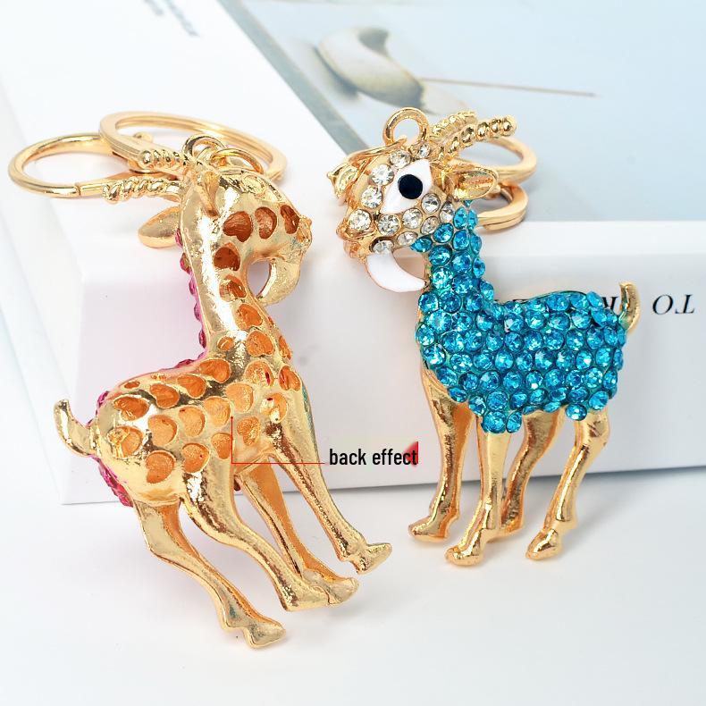 Rhinestone Antelope Zodiac Keychain - Metal Alloy Fashion Accessory