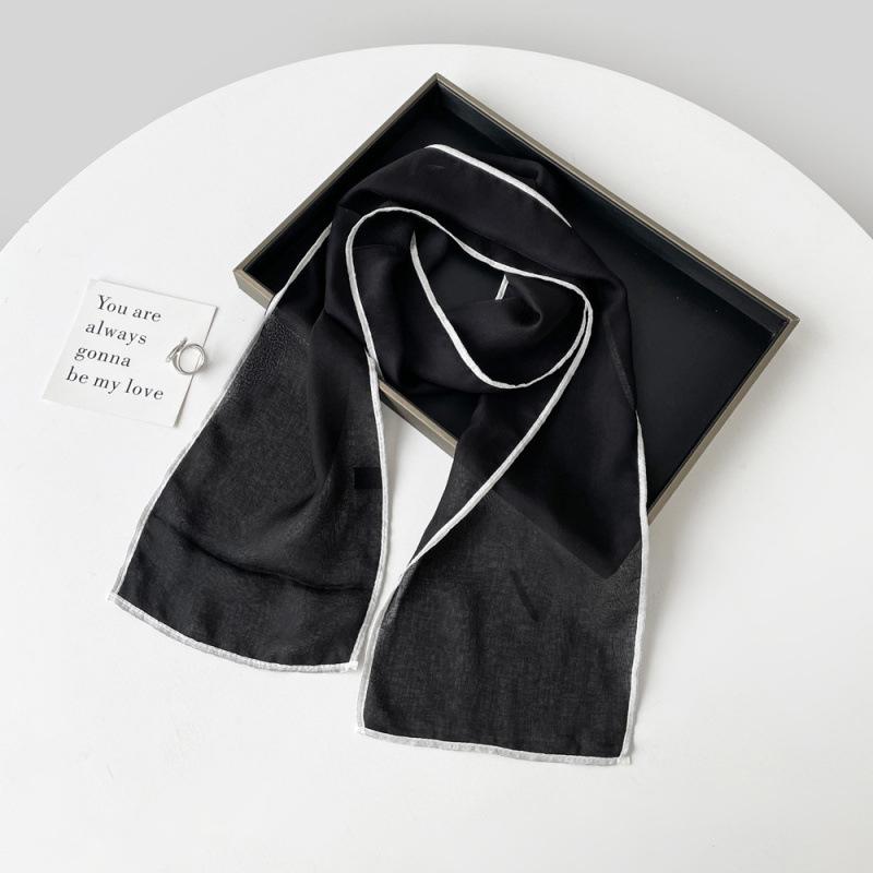 Solid Color Small Scarf for Women Korean Style Versatile Thin Narrow Long Scarf with Hairband Temperament Streamer Scarf