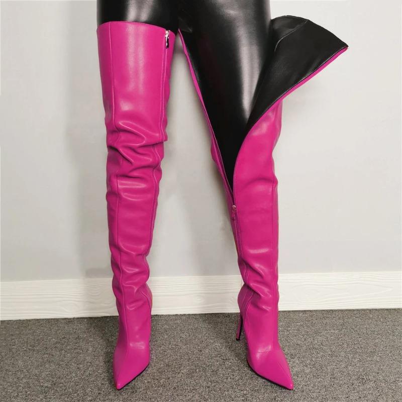 Fashion Big Size 34-43 New Fashion High Heels Women's Over-the-knee Boots Leather Stiletto Knee Boots Leg Boots for Girls Zapatos Mujer