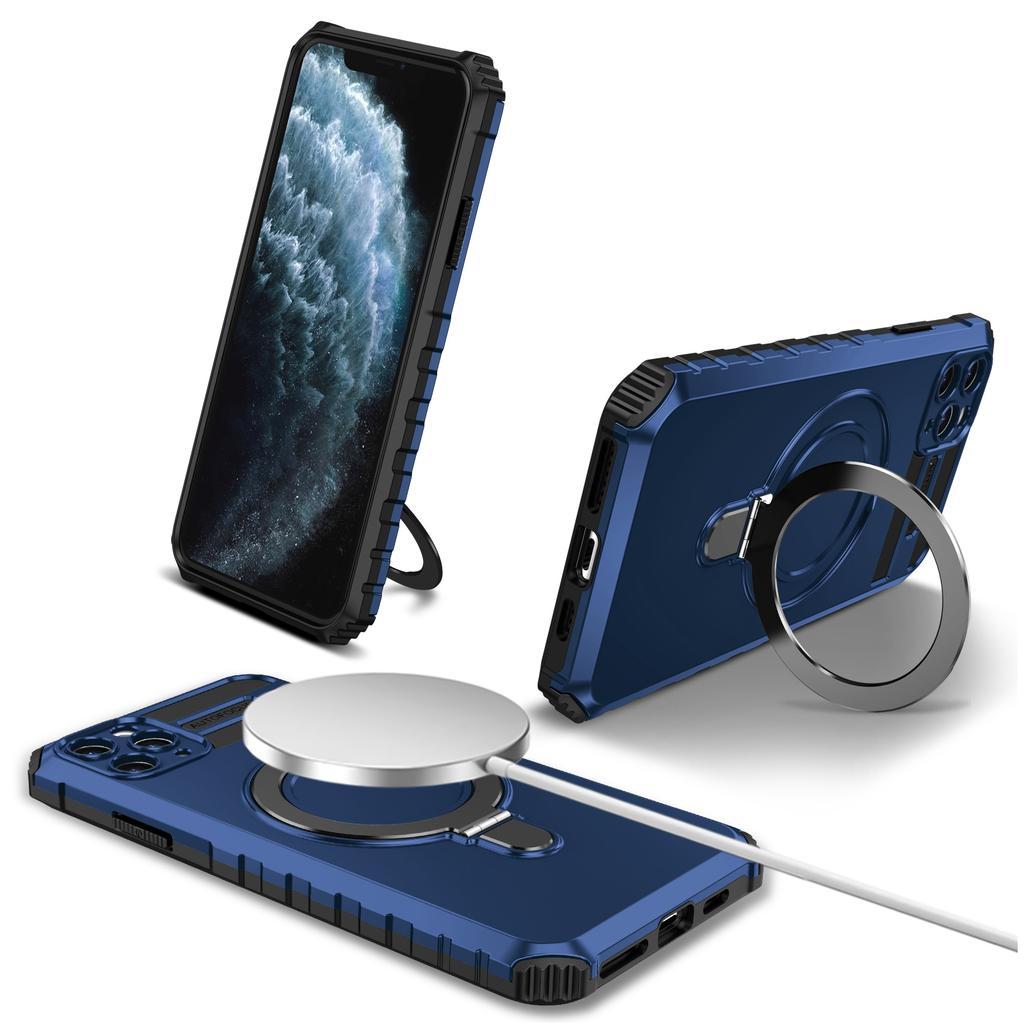 For iPhone 11 Pro Case Magnetic PC+TPU Phone Cover with Ring Kickstand