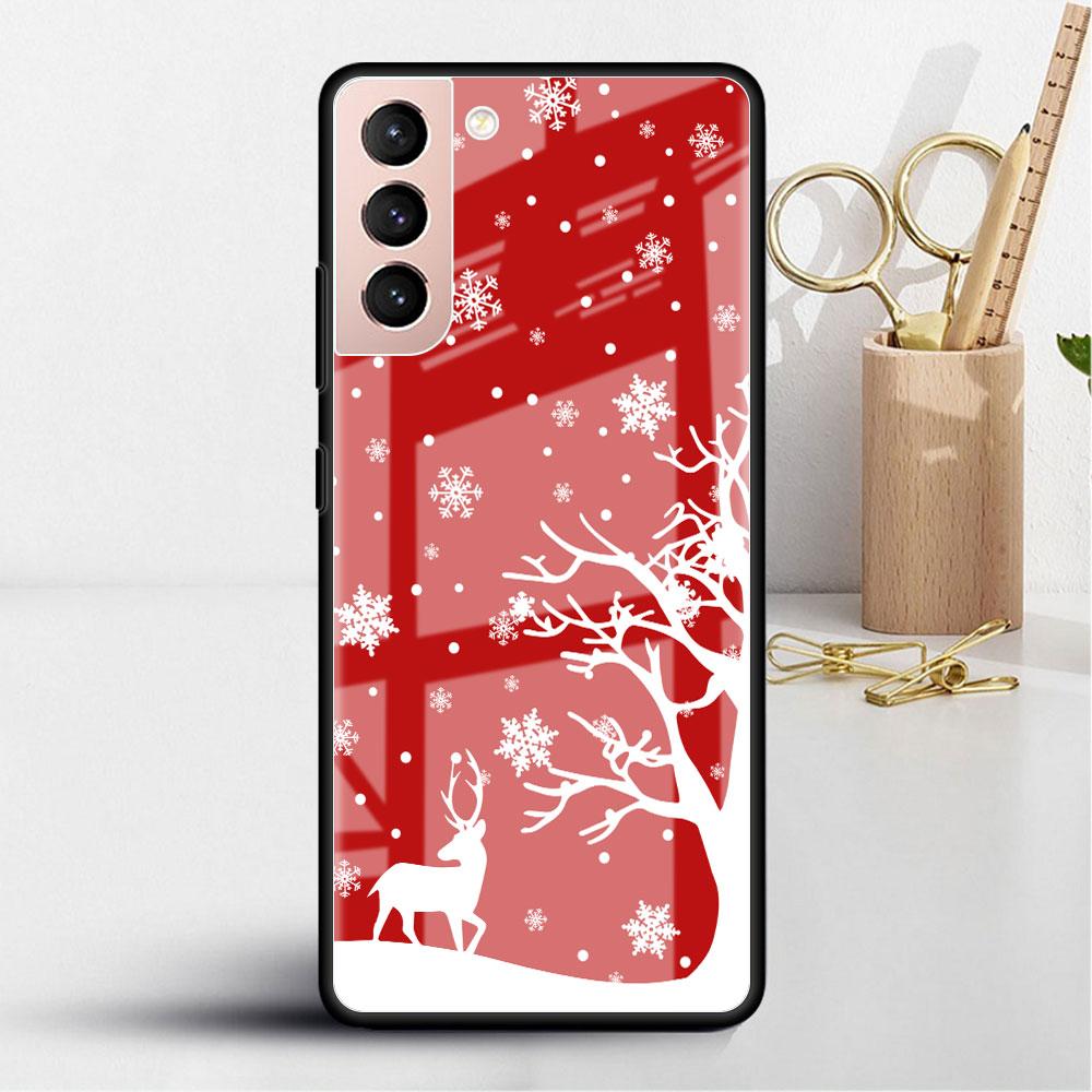 Boże Narodzenie Cartoon Snowman Szklana Etui Do Samsung Galaxy S22 S20 FE S21 Plus Telefon Pokrowiec S10 5G S9 Note 20 Ultra 10 Lite Shell